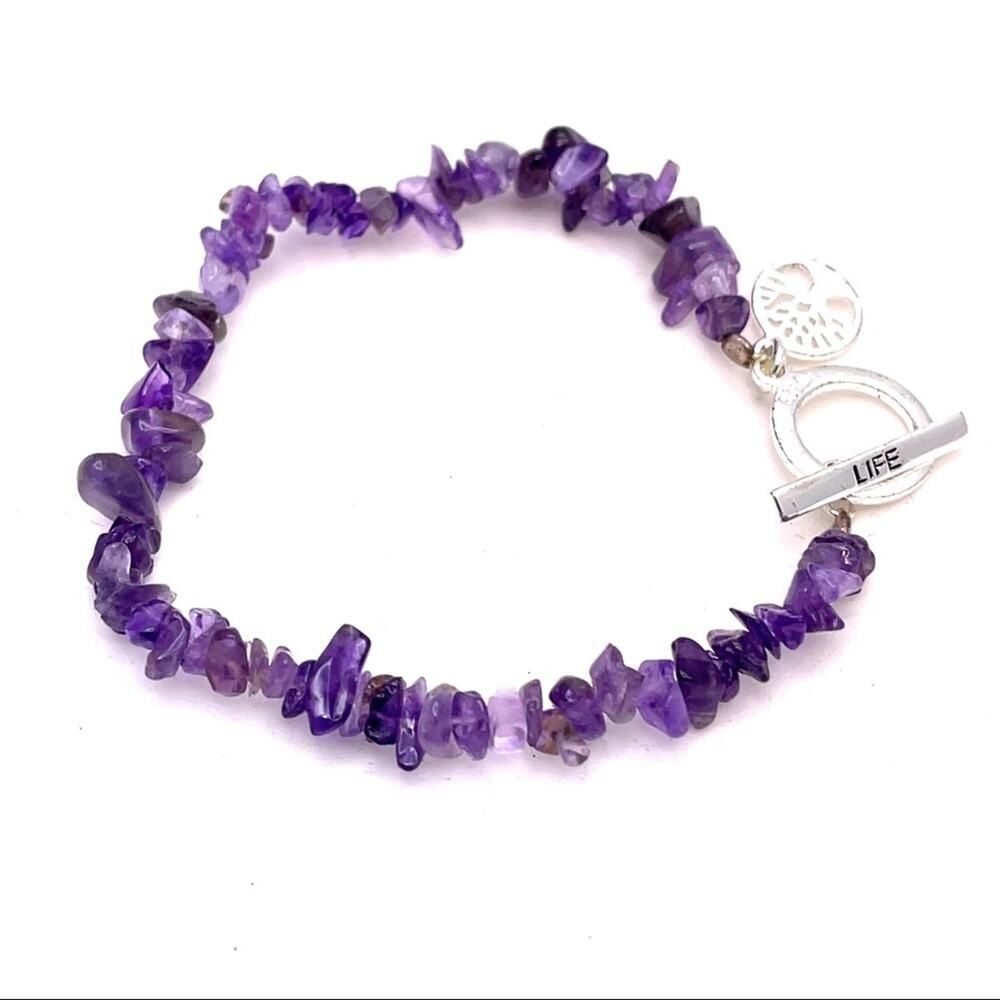 Purple polished stone bracelet life tree
